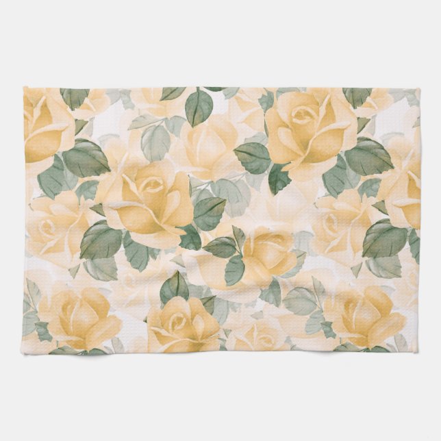 Floral  pattern with yellow roses kitchen towel (Horizontal)