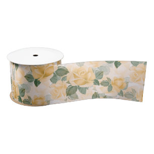 Floral  pattern with yellow roses satin ribbon