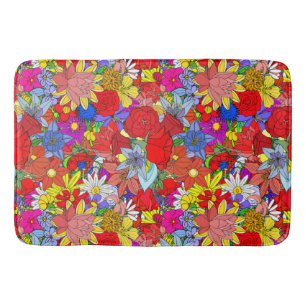 Floral Pattern Yellow Blue Purple Green Red Bath Mat