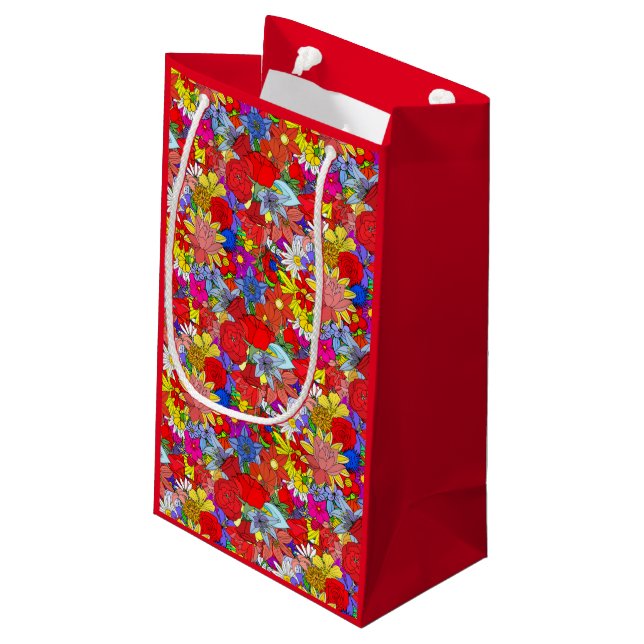 Floral Pattern Yellow Blue Purple Green Red    Small Gift Bag (Back Angled)
