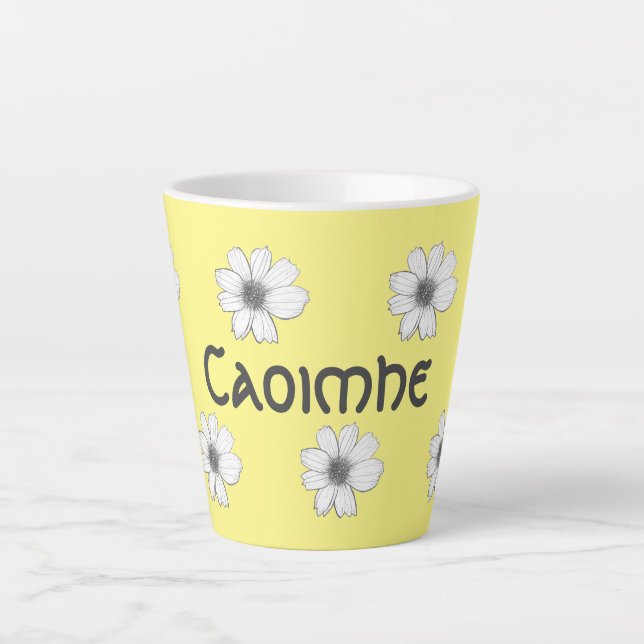 Floral pattern Yellow custom name Latte Mug (Front)