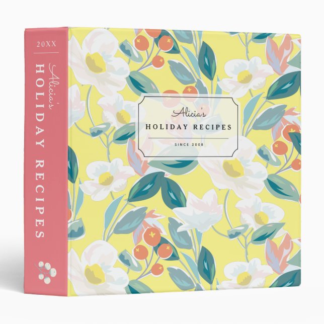 Floral Pattern Yellow & Pink Recipe Binder Book (Front/Spine)