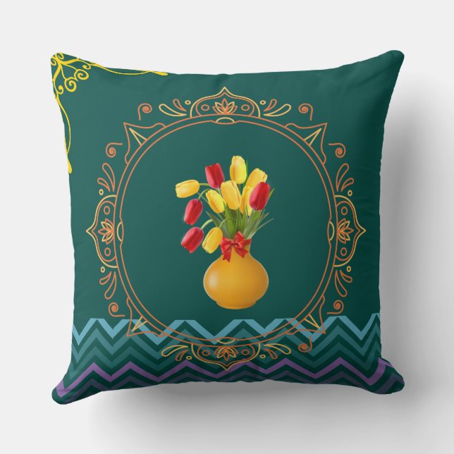 Floral-patterned cushion, Rose garden throw pillow (Back)