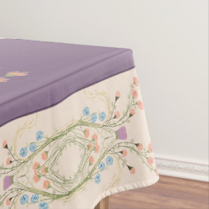 Floral Patterned Edging Purple Tablecloth