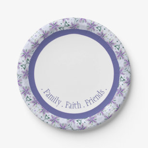 Floral Patterned Elegant Periwinkle Paper Plate