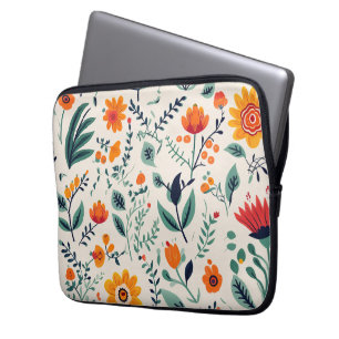 Floral-patterned laptop sleeve with vibrant orange