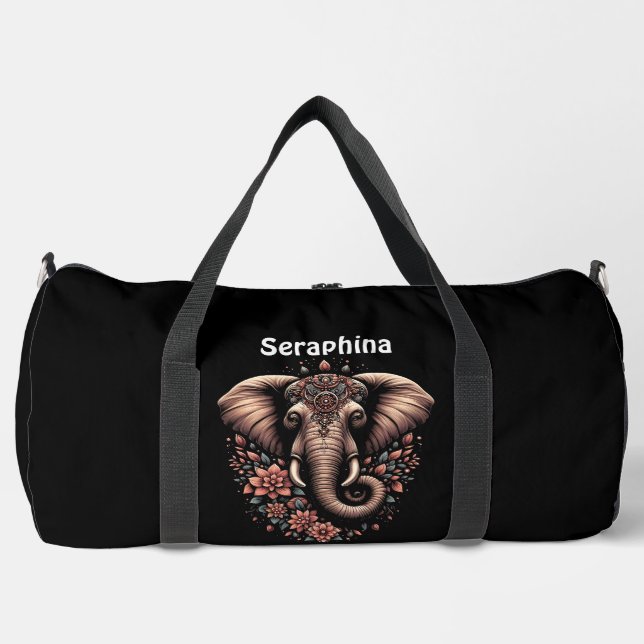Floral-patterned vibrant elephant duffle bag (Front)