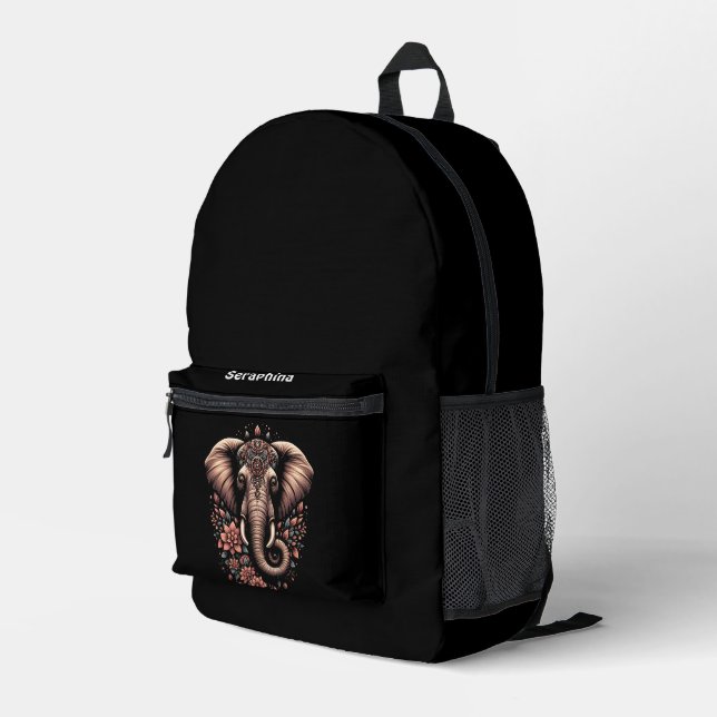 Floral-patterned vibrant elephant printed backpack (Back Corner Right)