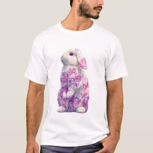 Floral Patterned White Rabbit Illustration Men T-Shirt
