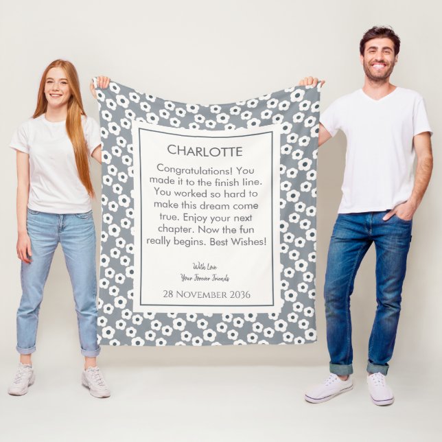 Floral Patterns Grey Personalized Retirement Gift  Fleece Blanket (In Situ)