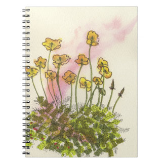 Floral, pavot à fleurs sauvages jaune, carnet en s