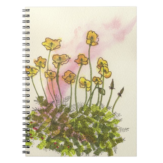 Floral, pavot à fleurs sauvages jaune, carnet en s (Devant)