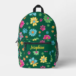 Floral Paw Print Backpack with Custom Name