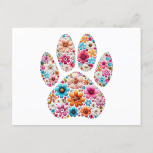 Floral Paw Print Holiday Postcard