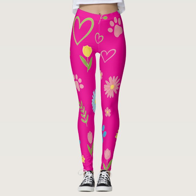 Floral Paw Print Leggings (Front)