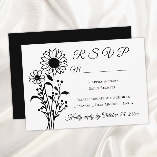 Floral Pays Tournesol RSVP noir blanc Mariage (Créateur téléchargé)