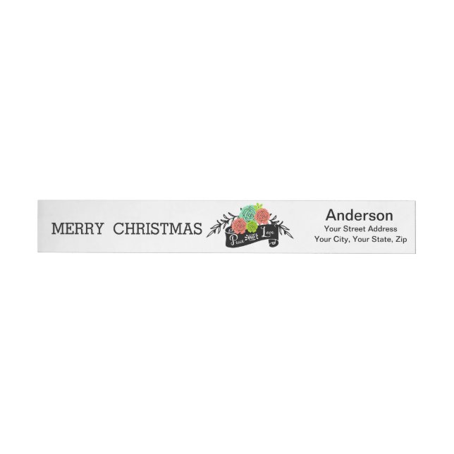 Floral Peace and Love Holiday Wraparound Label (Individual)