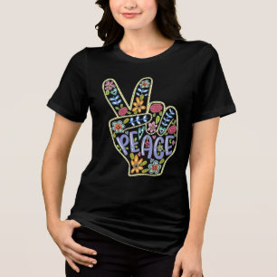 Floral Peace Hand Sign T-Shirt – Colourful Hippie Tri-Blend Shirt