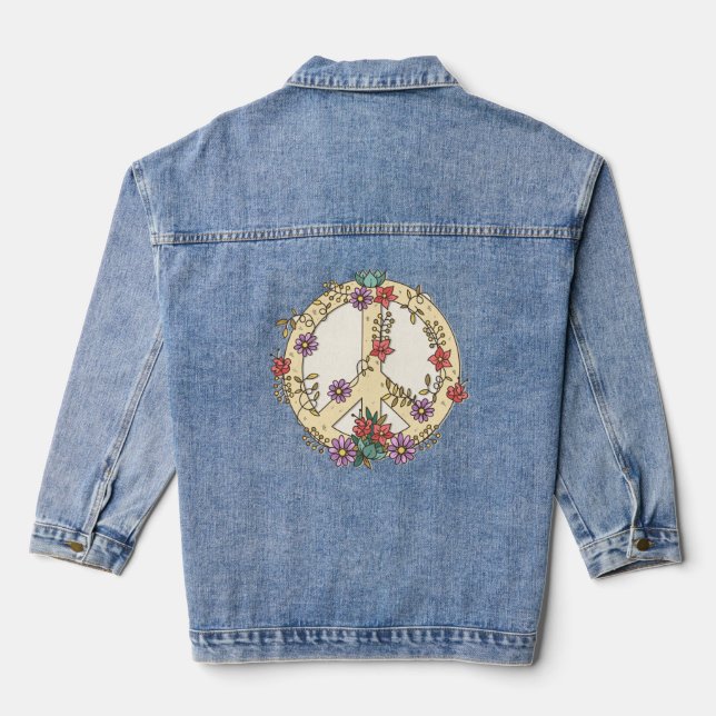 Floral Peace Sign Denim Jacket (Back)