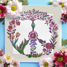 Floral Peace Sign Floral Watercolor Cute Girly Art