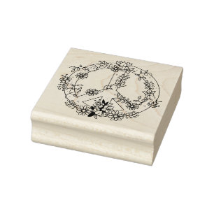 Floral Peace Sign Rubber Stamp
