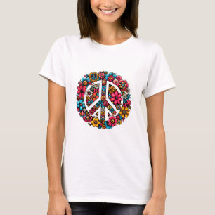 floral peace sign symbol colour illustration art T-Shirt
