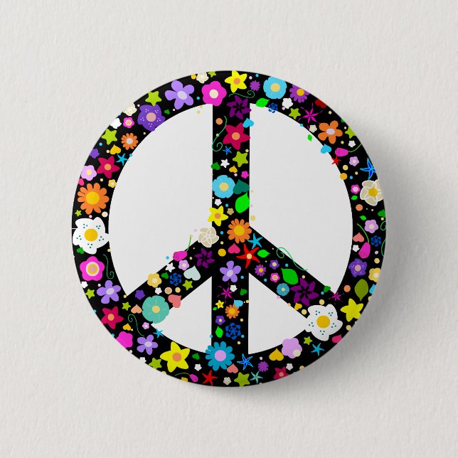 Floral Peace Symbol 2 Inch Round Button (Front)