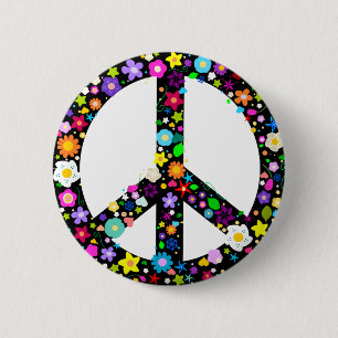 Floral Peace Symbol 2 Inch Round Button