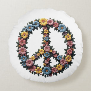 Floral Peace Symbol Round Pillow