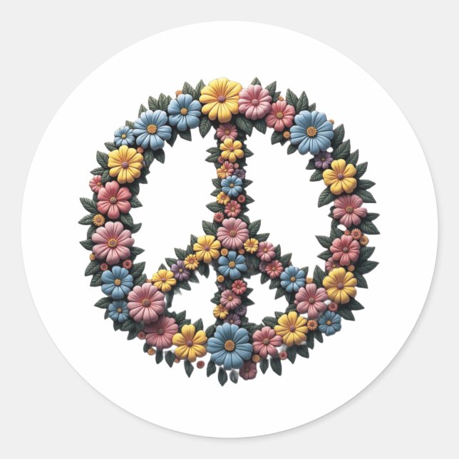 Floral Peace Symbol Round Sticker (Front)
