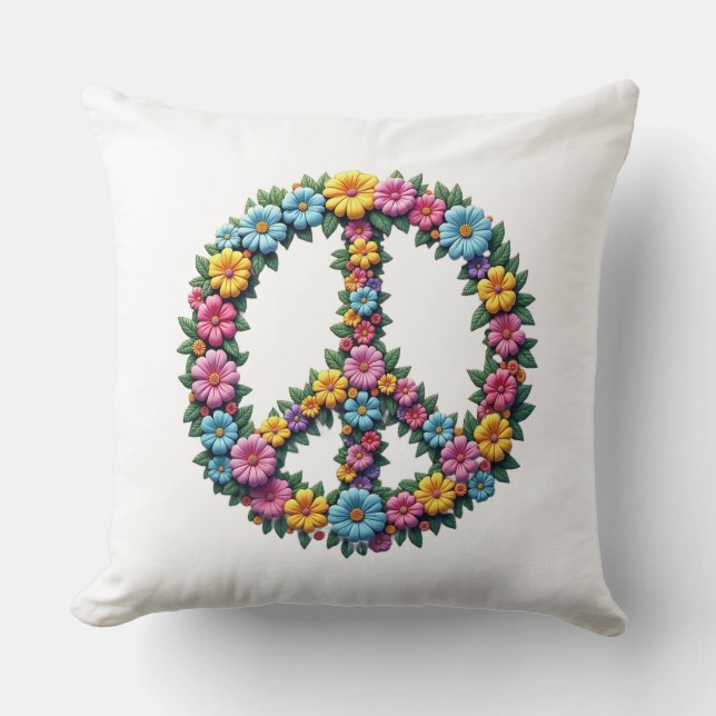 Floral Peace Symbol Throw Pillow (Front)