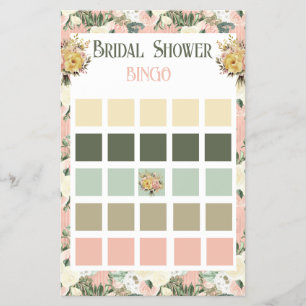 Floral Peach and Cream Bridal Shower Bingo Flyer