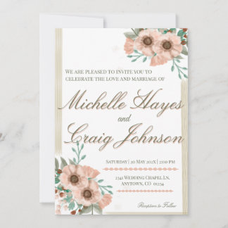 Floral Peach and Olive Flat Save The Date Card