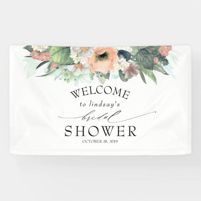 Floral Peach and Pink Summer Bridal Shower Banner (Horizontal)