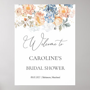 Floral Peach Blush Blue Bridal Shower sign