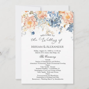 Floral Peach Blush Blue Wedding Program