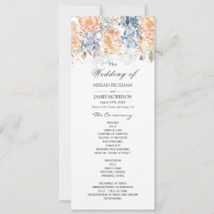 Floral Peach Blush Blue Wedding Program