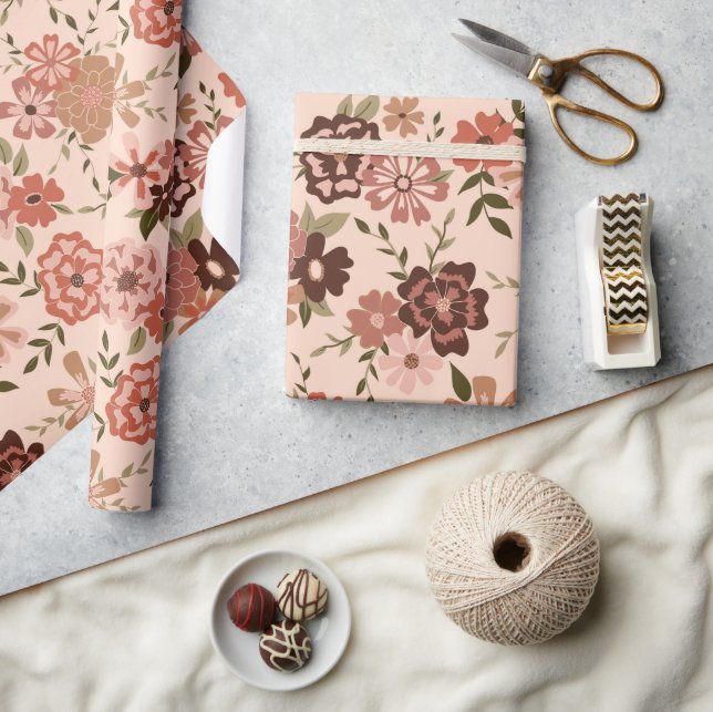Floral Peach Botanical Pattern Gift Wrapping Paper (Crafts)
