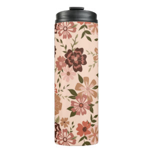 Floral Peach Botanical Pattern Thermal Tumbler