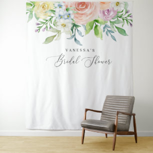 Floral Peach Bridal Shower Photo Booth Backdrop Tapestry