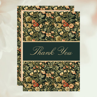 Floral Peach Green Cream William Morris Inspired Thank You Card