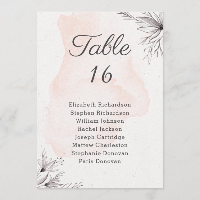 Floral peach grey romantic wedding seating chart program (Front)