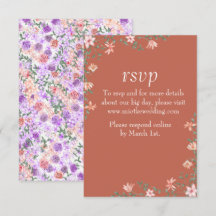 Floral Peach, Lilac & Clay Wedding RSVP Card