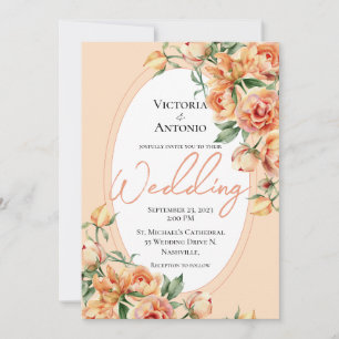 Floral Peach Modern Watercolor Wedding Invitation