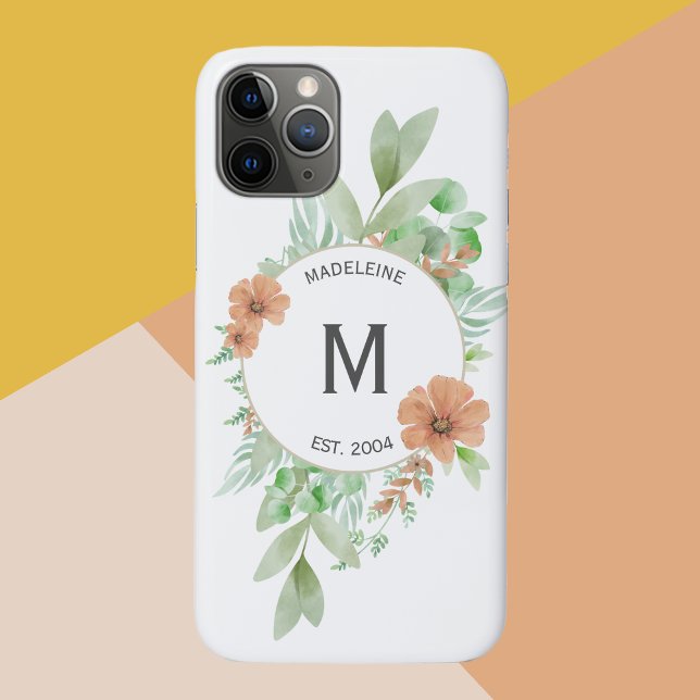 ‘Floral Peach’ - Personalized CaseMate iPhone Case (Personalised phone cover with name and initials, 'floral peach' design)