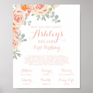 Floral Peach Pink Doljabi First Birthday Sign