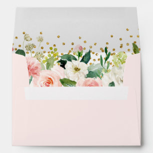 Floral Peach Pink Gold Confetti Bridal Shower Envelope