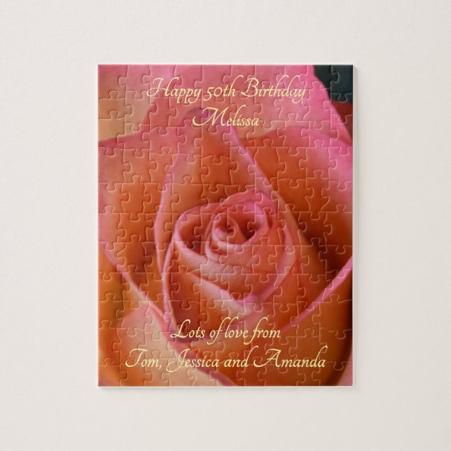 Floral Peach Pink Rose Personalizable Puzzle (Vertical)