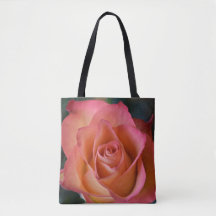Floral Peach Pink Rose Tote Bag