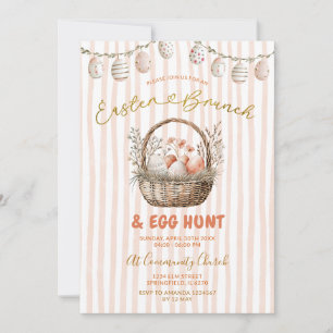 Floral Peach Stripes Easter Brunch and Egg Hunt Invitation